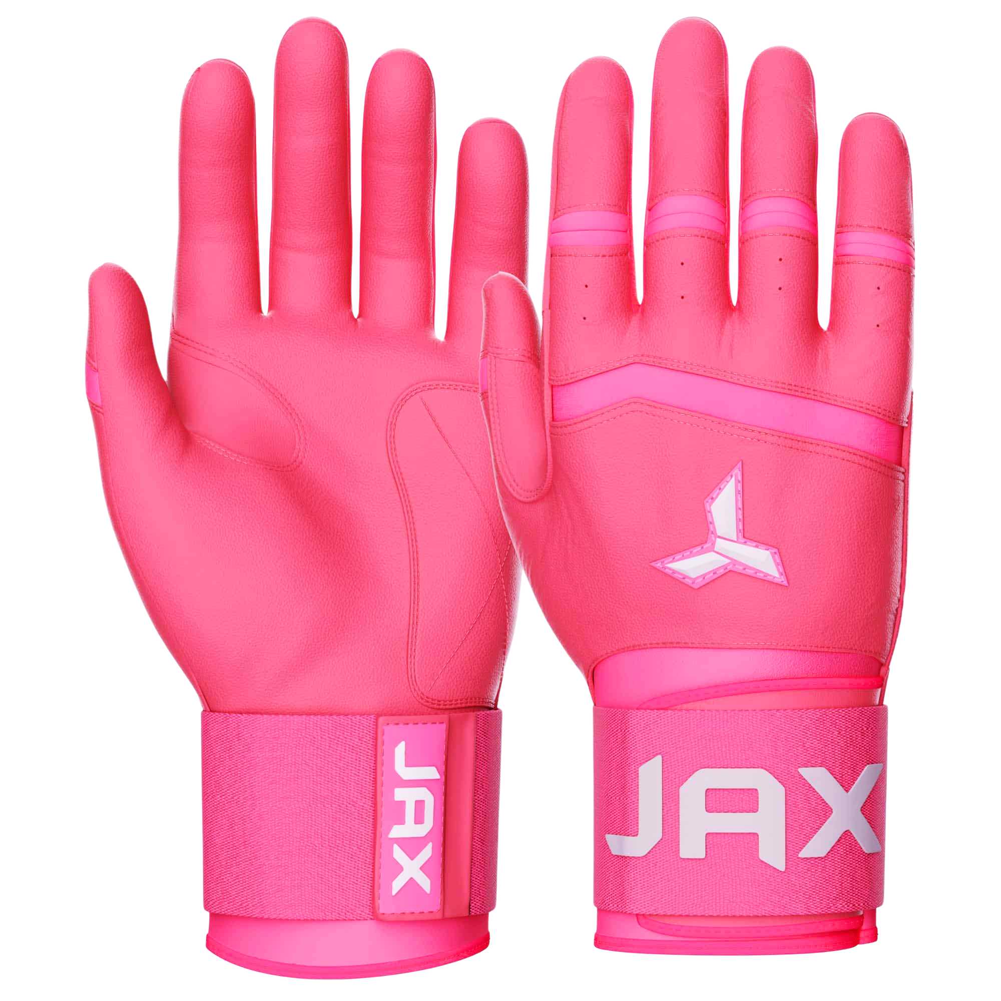 Collection of Pair of pink JAX Batting gloves with 'JAX' branding on a white background in a gallery layout