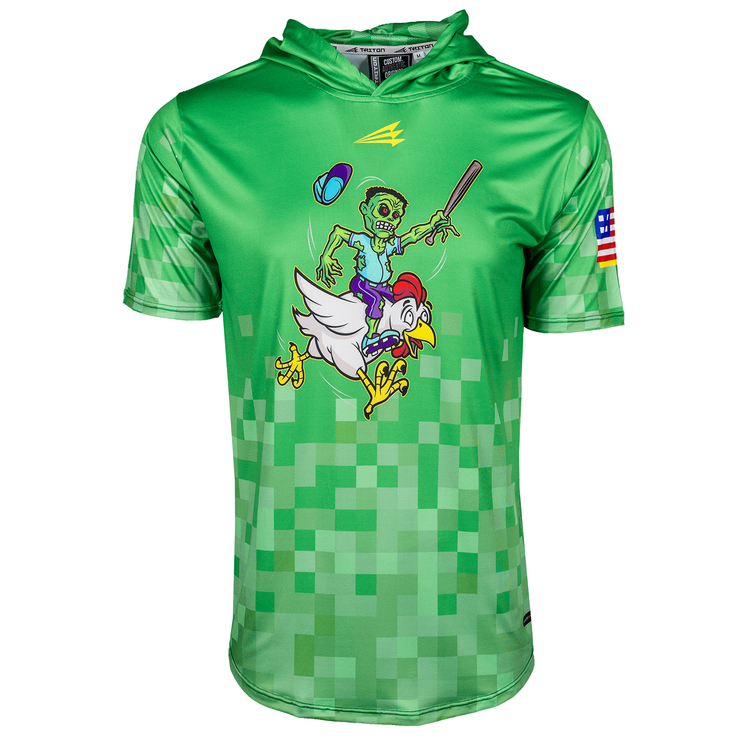 Green Chicken Jockey short sleeve baseball hoodie
