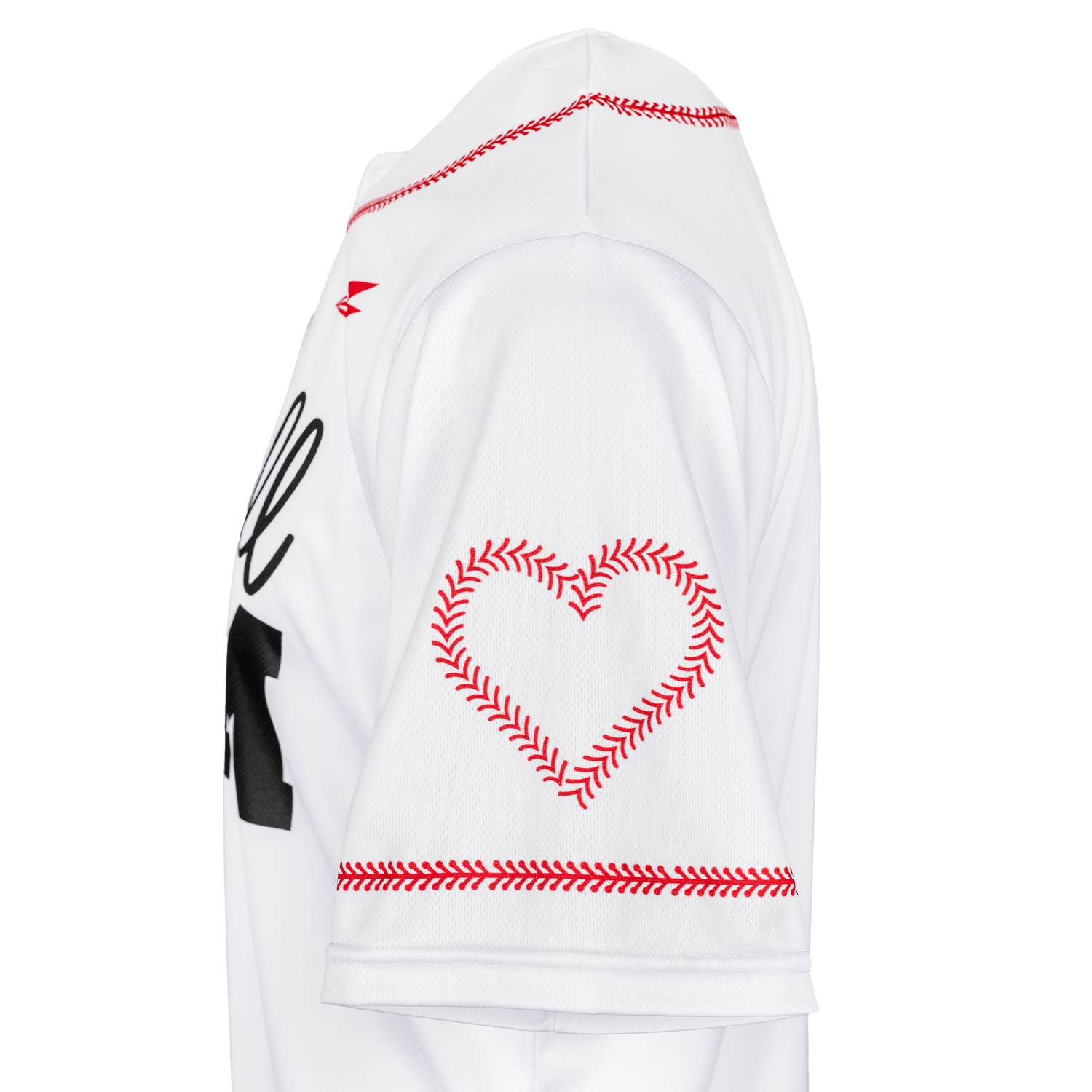 Collection of White sleeveless top with red heart design and black text on a white background in a gallery layout