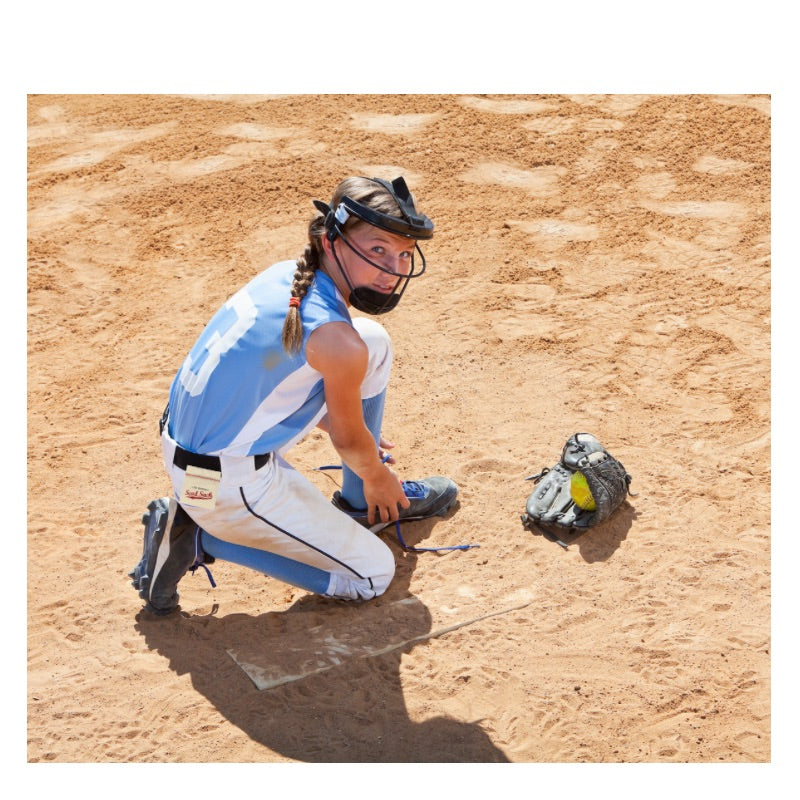 Collection of Person in a blue and white sports uniform on a dirt field in a gallery layout