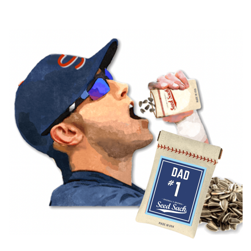Collection of Man wearing a baseball cap and sunglasses, holding a 'Dad #1 Seed Sack' with seeds. in a gallery layout
