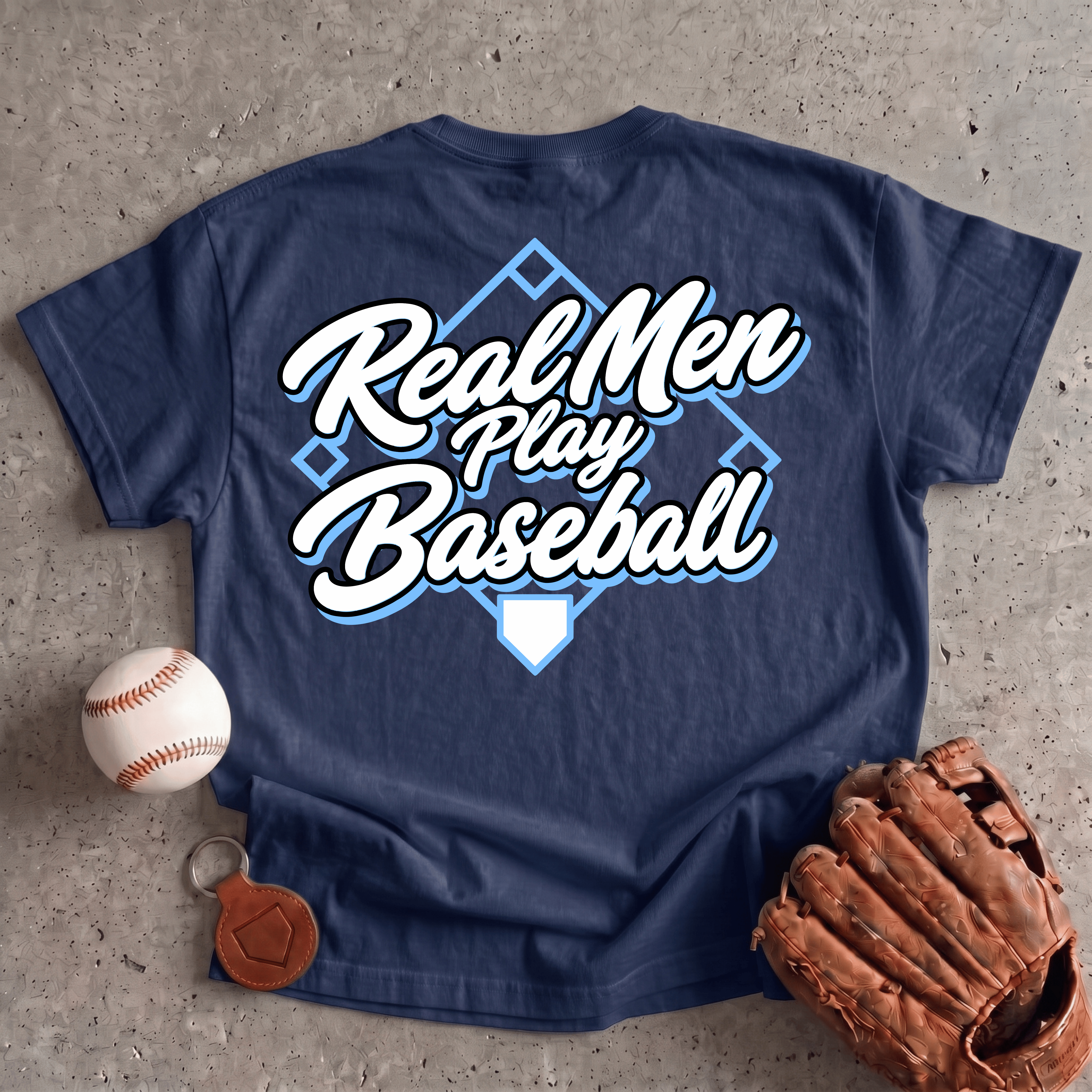 Collection of Real Men Play Baseball T-Shirt in a gallery layout