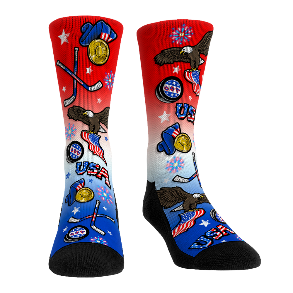 Collection of USA themed hockey socks in a gallery layout