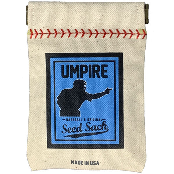 Collection of Canvas bag with 'Umpire Seed Sack' design featuring a silhouette of an umpire and text on a white background. in a gallery layout