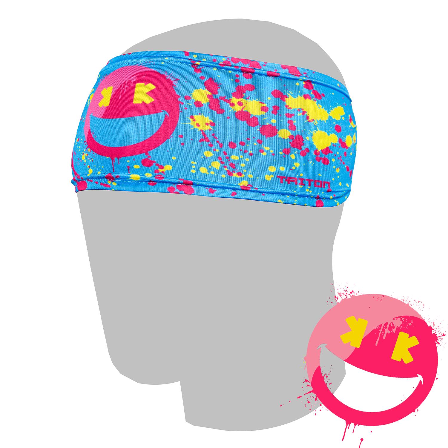 Collection of Colorful headband with smiley face design on a mannequin head in a gallery layout