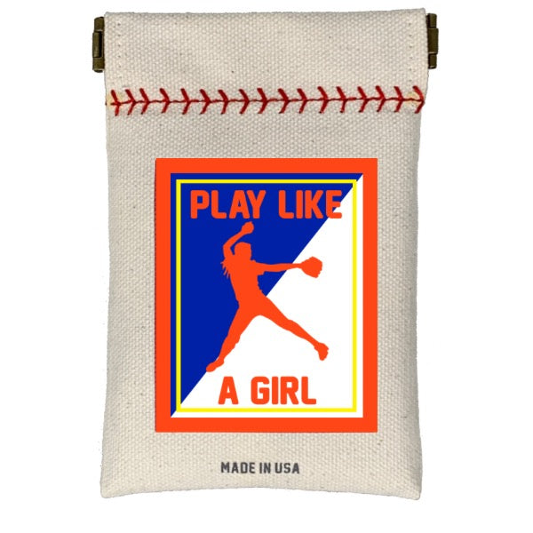 Collection of Canvas pouch with 'Play Like a Girl' graphic and text on a white background in a gallery layout