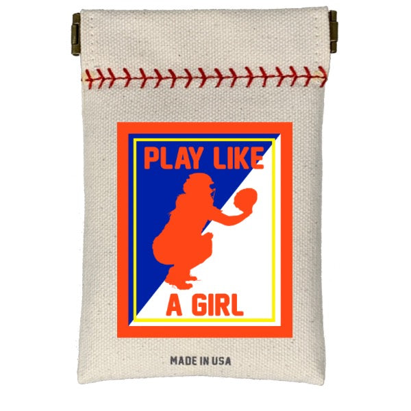 Collection of Canvas pouch with 'Play Like a Girl' graphic and text on a white background in a gallery layout