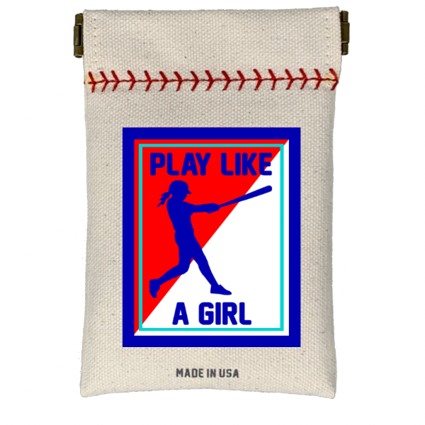 Collection of Canvas pouch with 'Play Like a Girl' graphic and text on a white background in a gallery layout