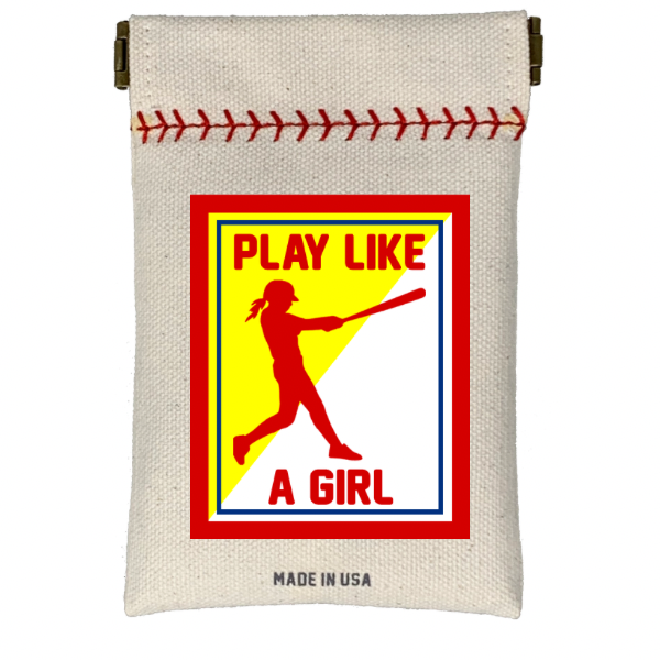 Collection of Canvas pouch with 'Play Like a Girl' graphic and text on a white background in a gallery layout