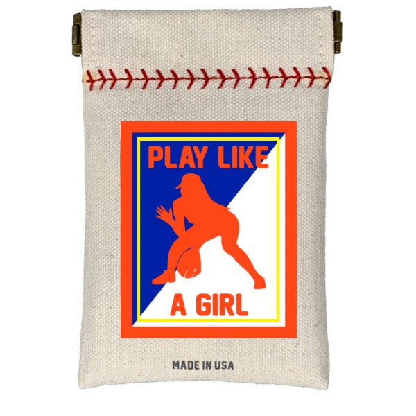 Collection of Canvas pouch with 'Play Like a Girl' graphic and text on a white background in a gallery layout