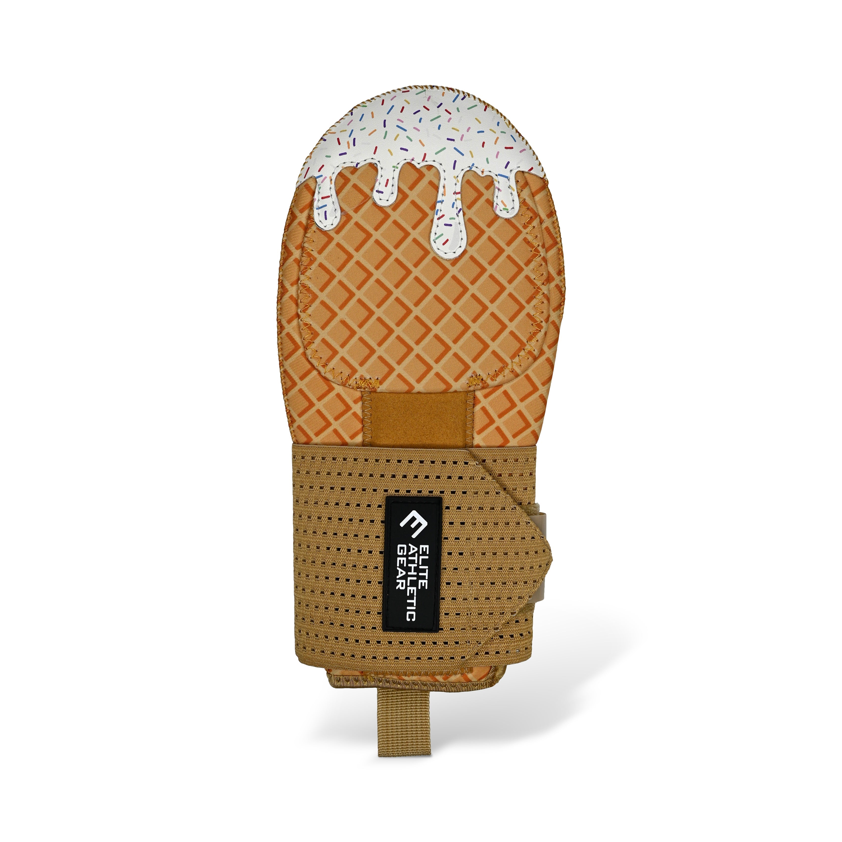 Collection of Sliding Mitt designed to look like a ice cream cone with a label on a white background in a gallery layout