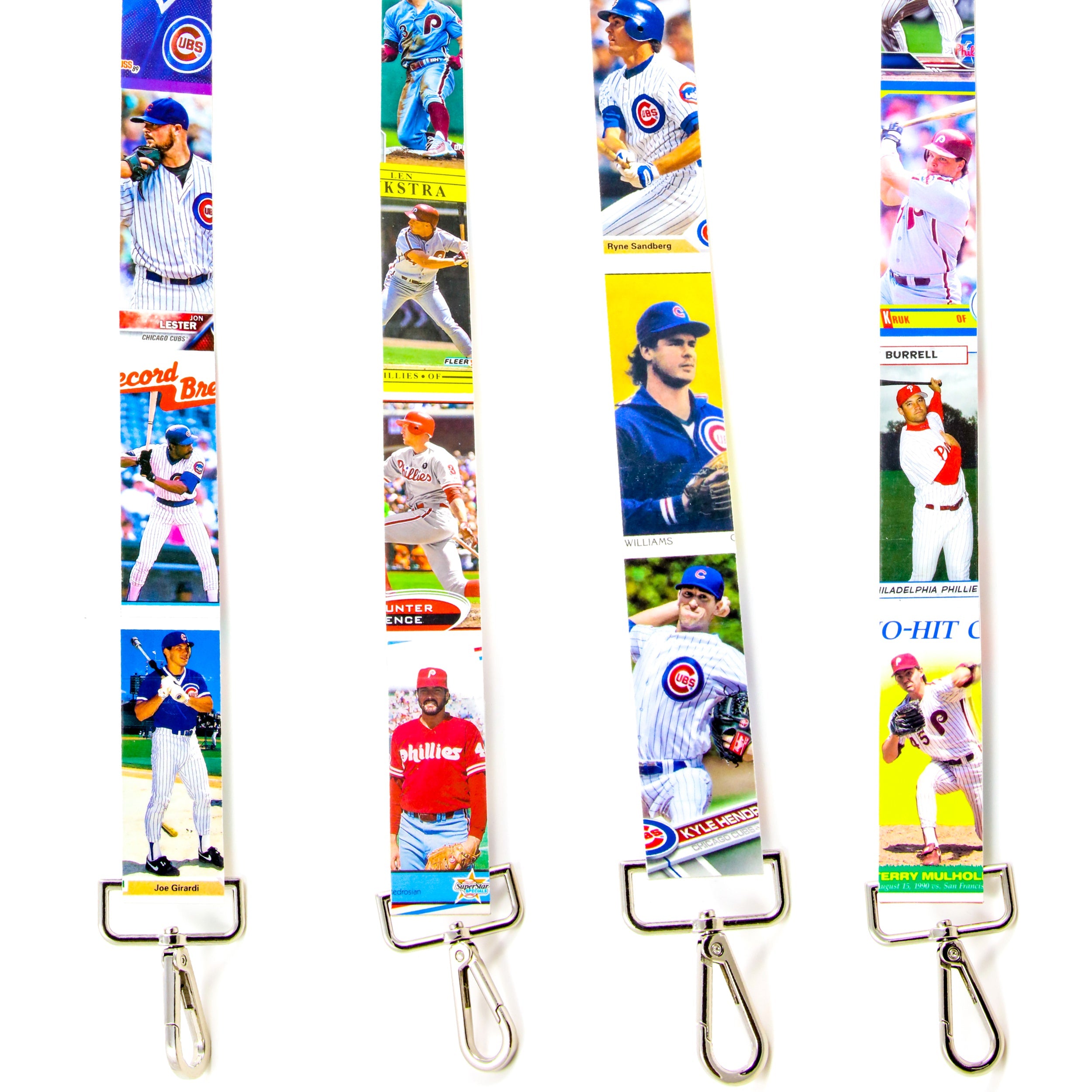 Collection of baseball card purse straps in a gallery layout
