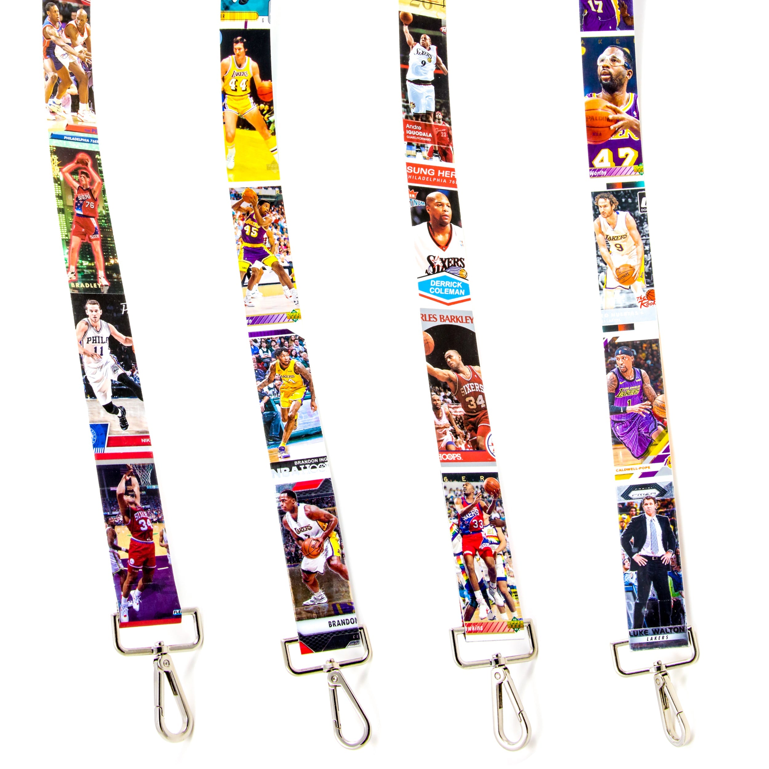 Collection of basketball card purse straps in a gallery layout