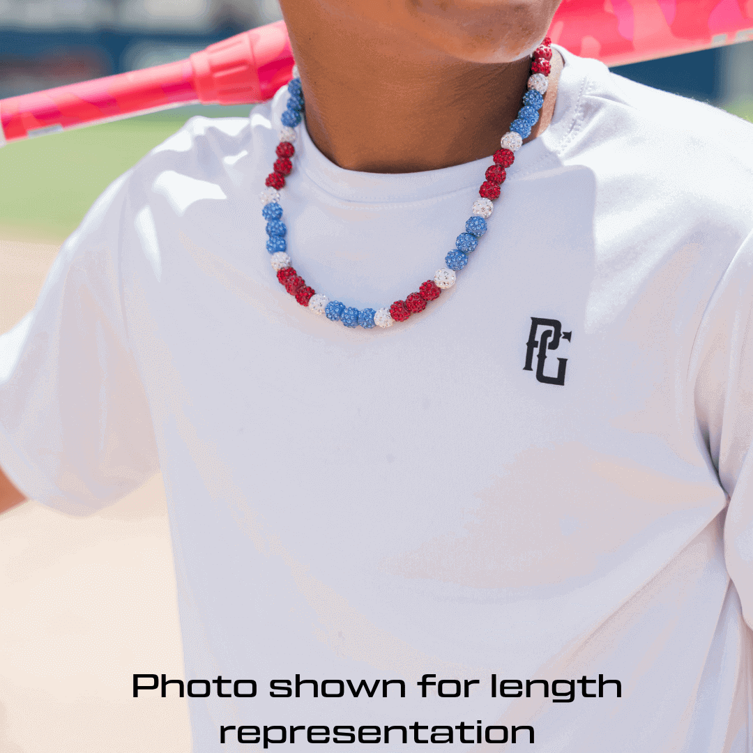 Collection of Tiger Heat Iced Out Baseball Bead Necklace | Orange, White, & Black in a gallery layout