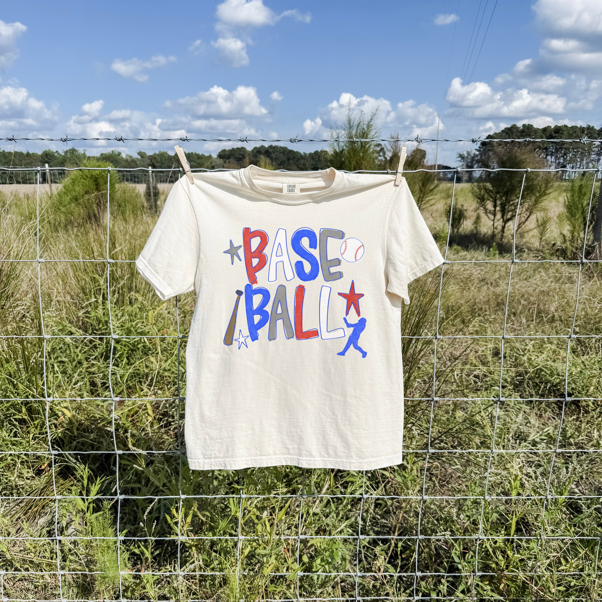 Collection of Baseball Retro Graphic Tee – Red White & Blue Game Day Shirt in a gallery layout