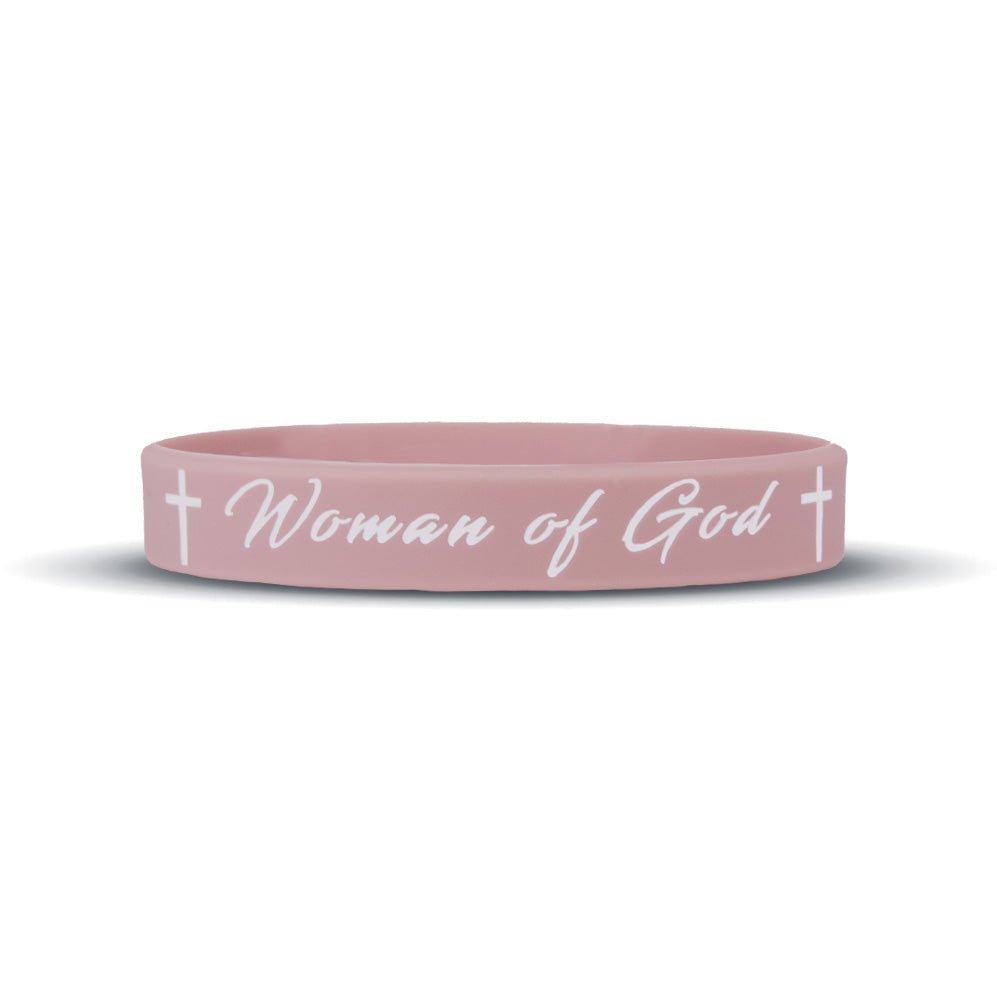 Collection of Pink wristband with 'Woman of God' text on a white background in a gallery layout