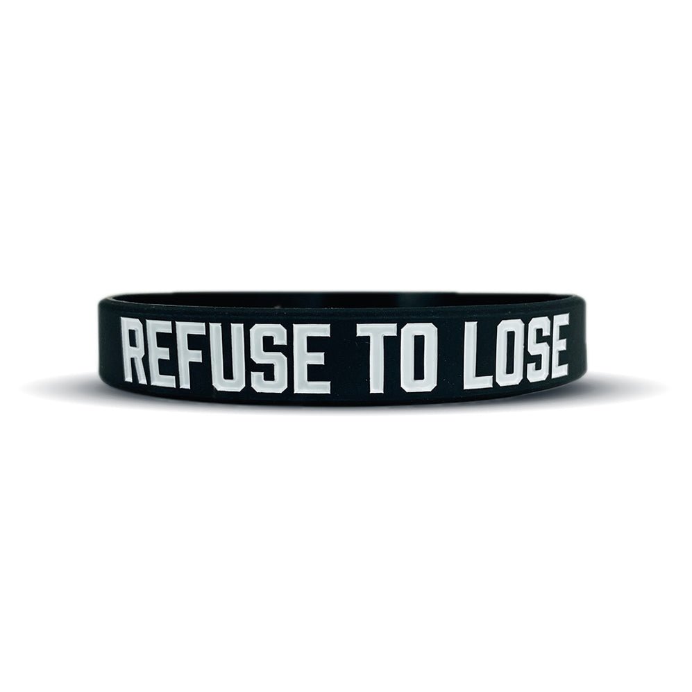 Collection of Black wristband with 'REFUSE TO LOSE' text on a white background in a gallery layout