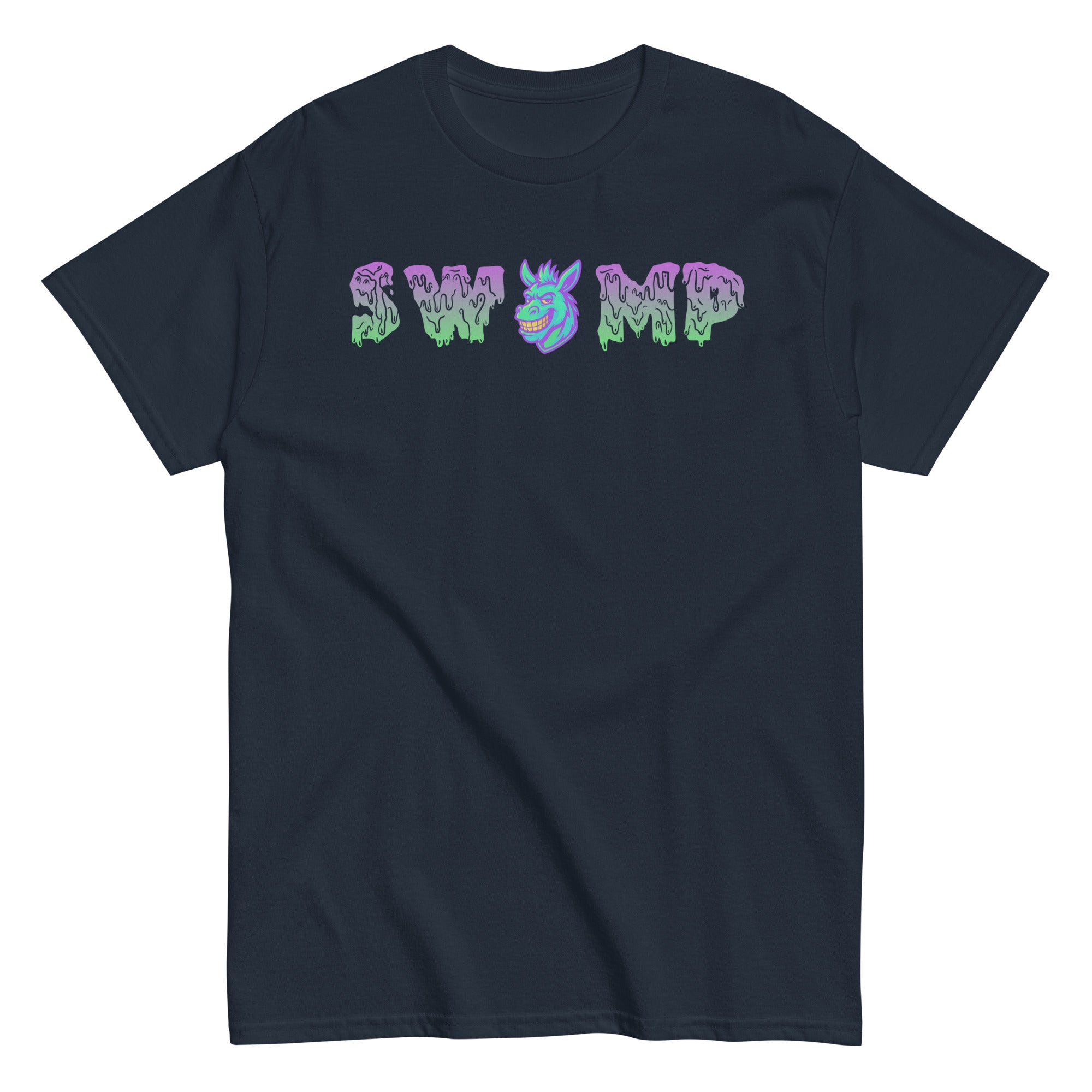Collection of navy swamp donkey baseball t shirt in a gallery layout