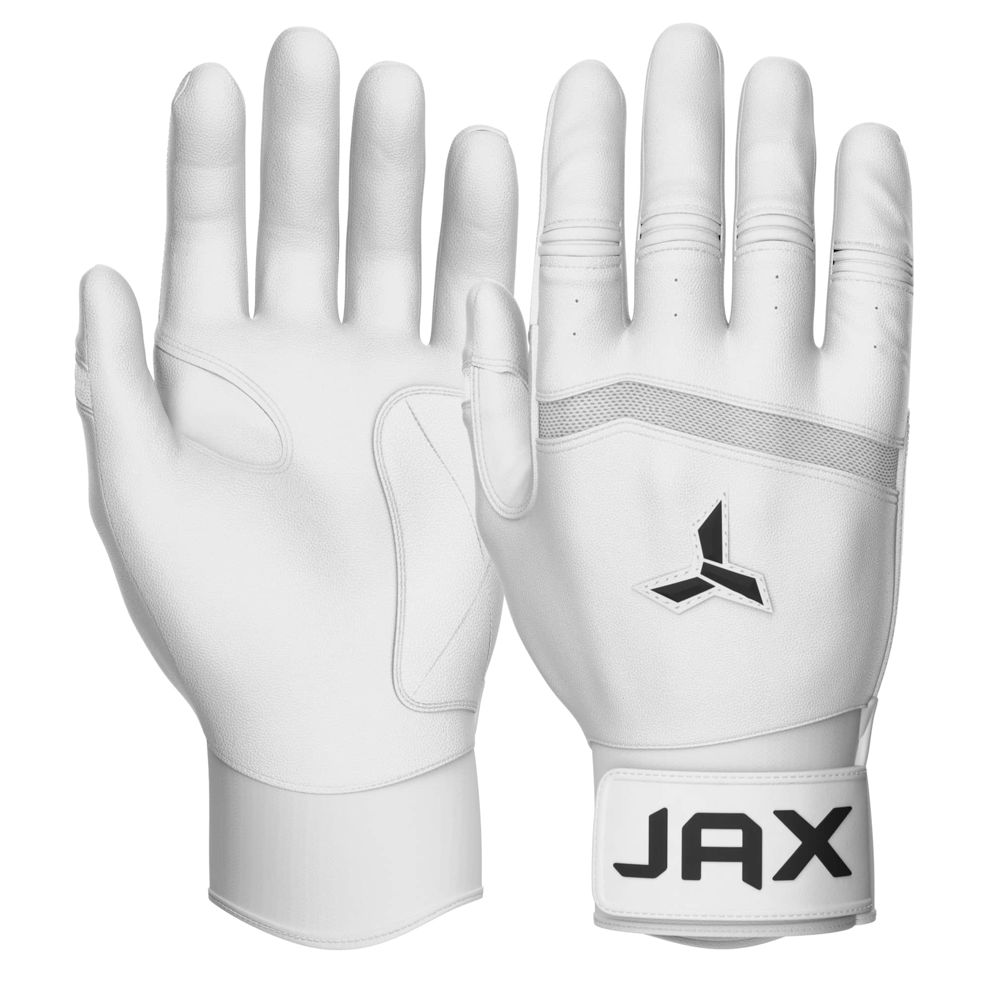 Collection of White JAX short cuff baseball batting gloves in a gallery layout