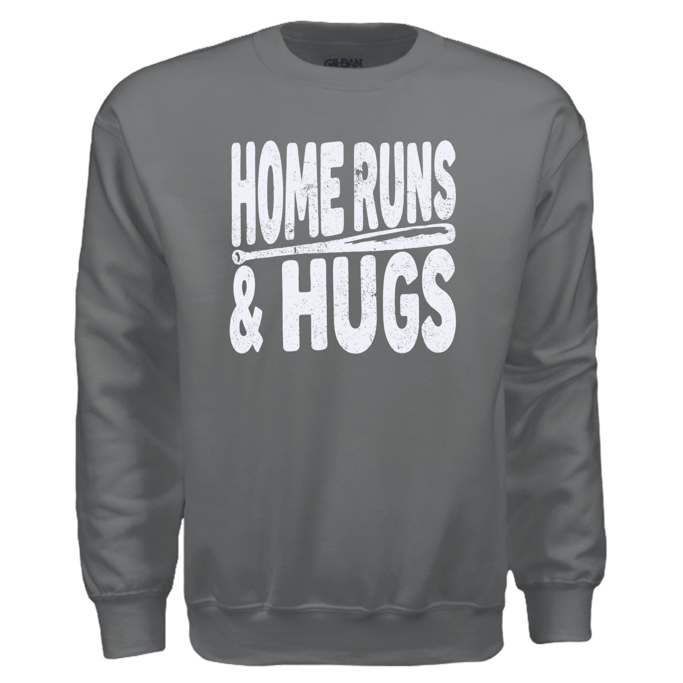 Collection of Fan Charcoal Heather home runs and hugs baseball mom sweatshirt  in a gallery layout