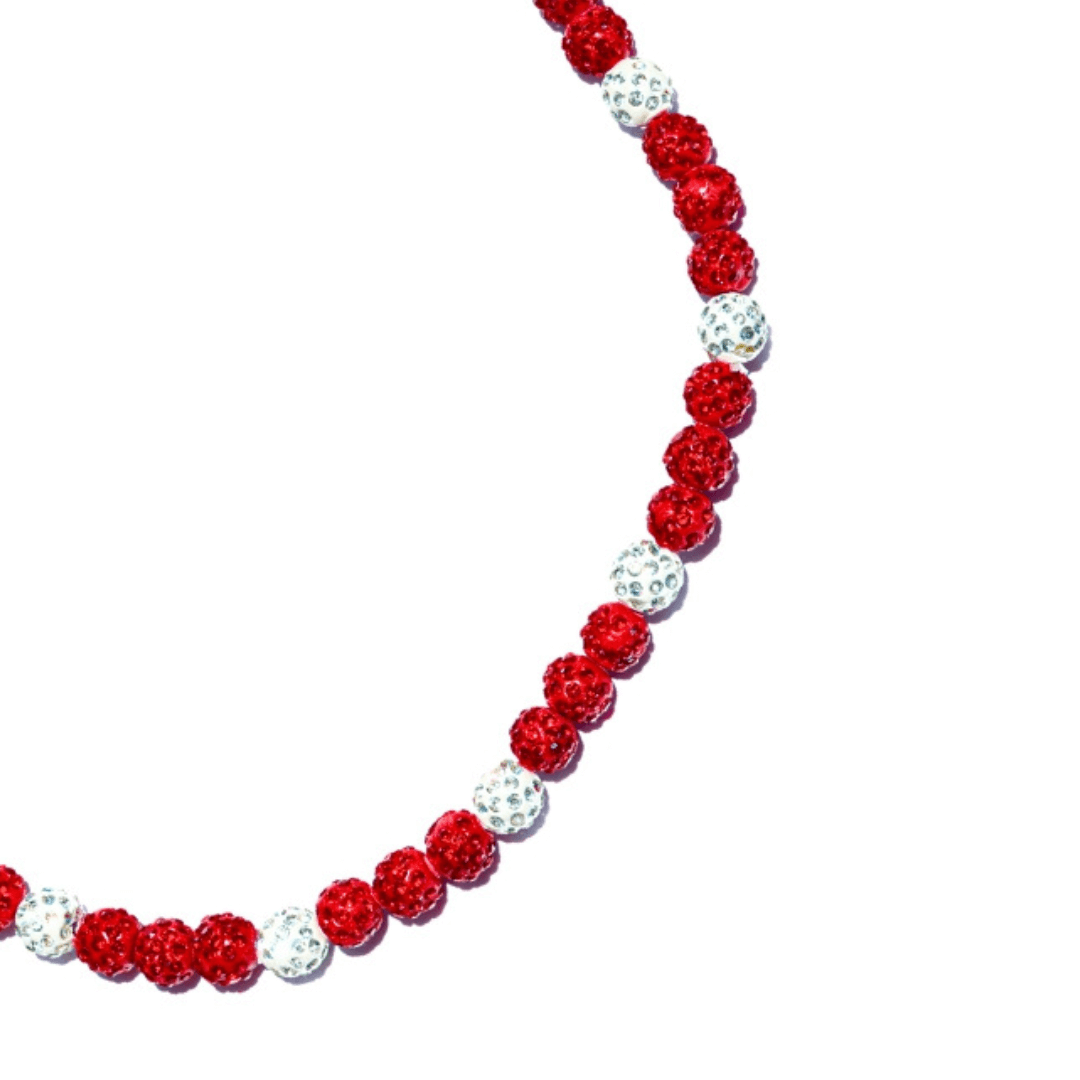 Collection of Red Zone Iced Out Baseball Bead Necklace in a gallery layout