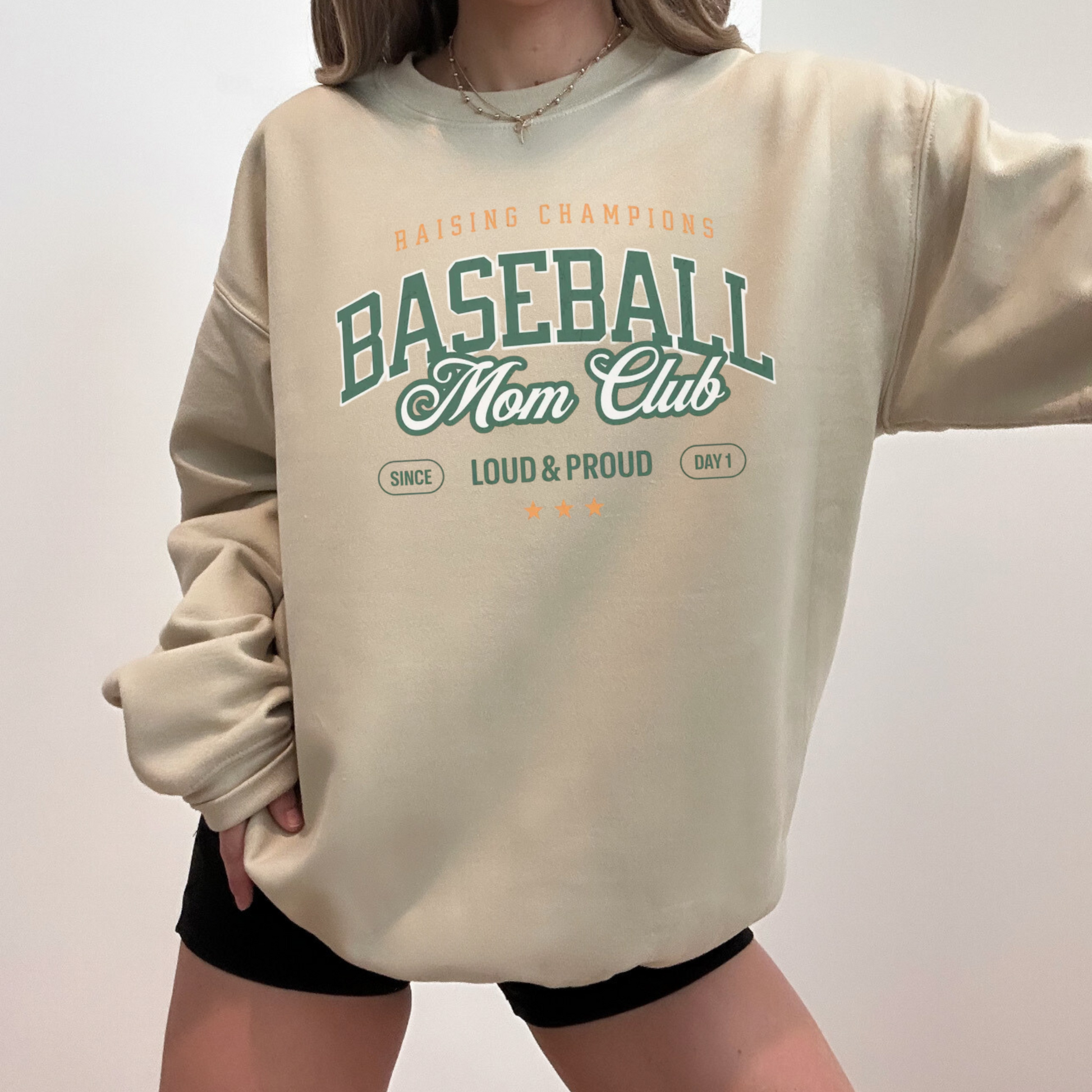 Baseball Mom Club Crewneck Sweatshirt beige