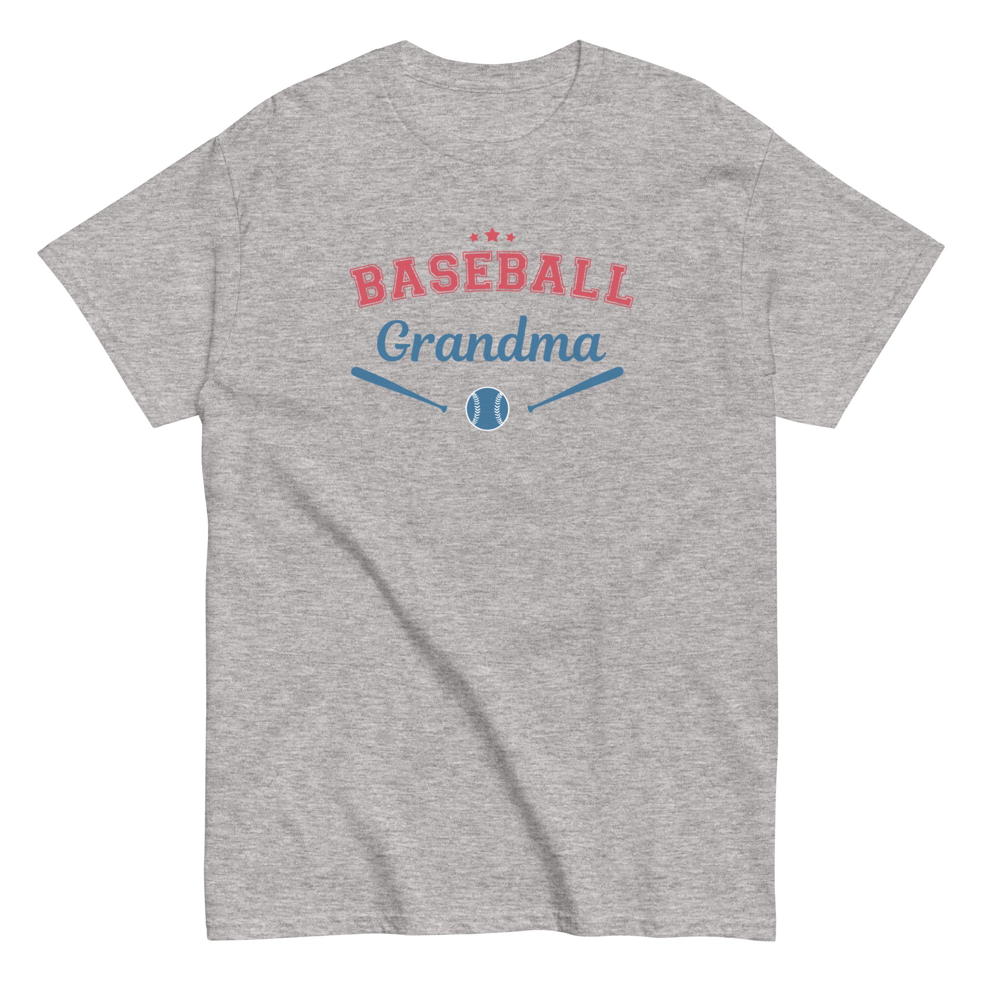 Collection of Gray t-shirt with 'Baseball Grandma' text and graphics on a white background in a gallery layout