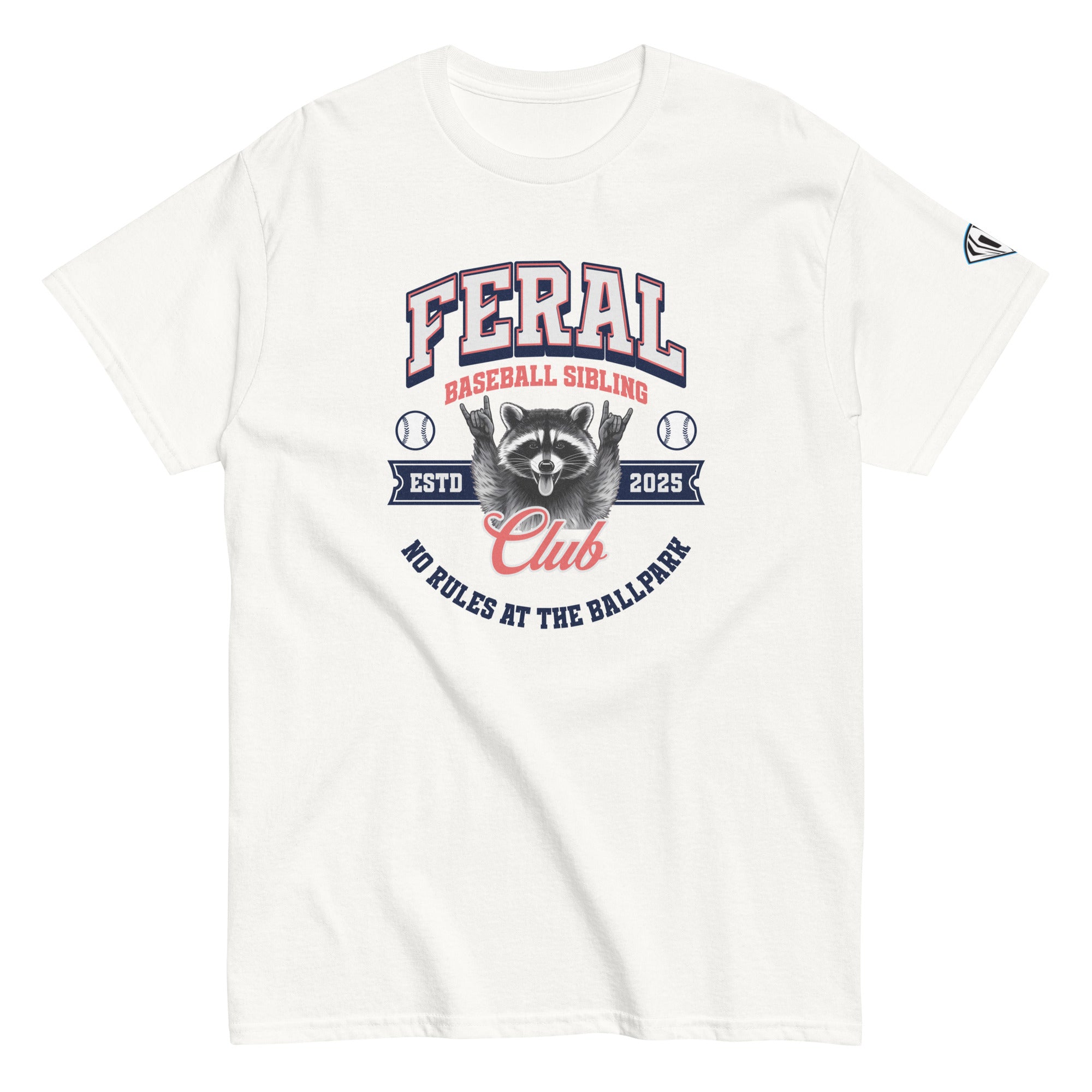 Collection of feral baseball siblings t shirt white in a gallery layout
