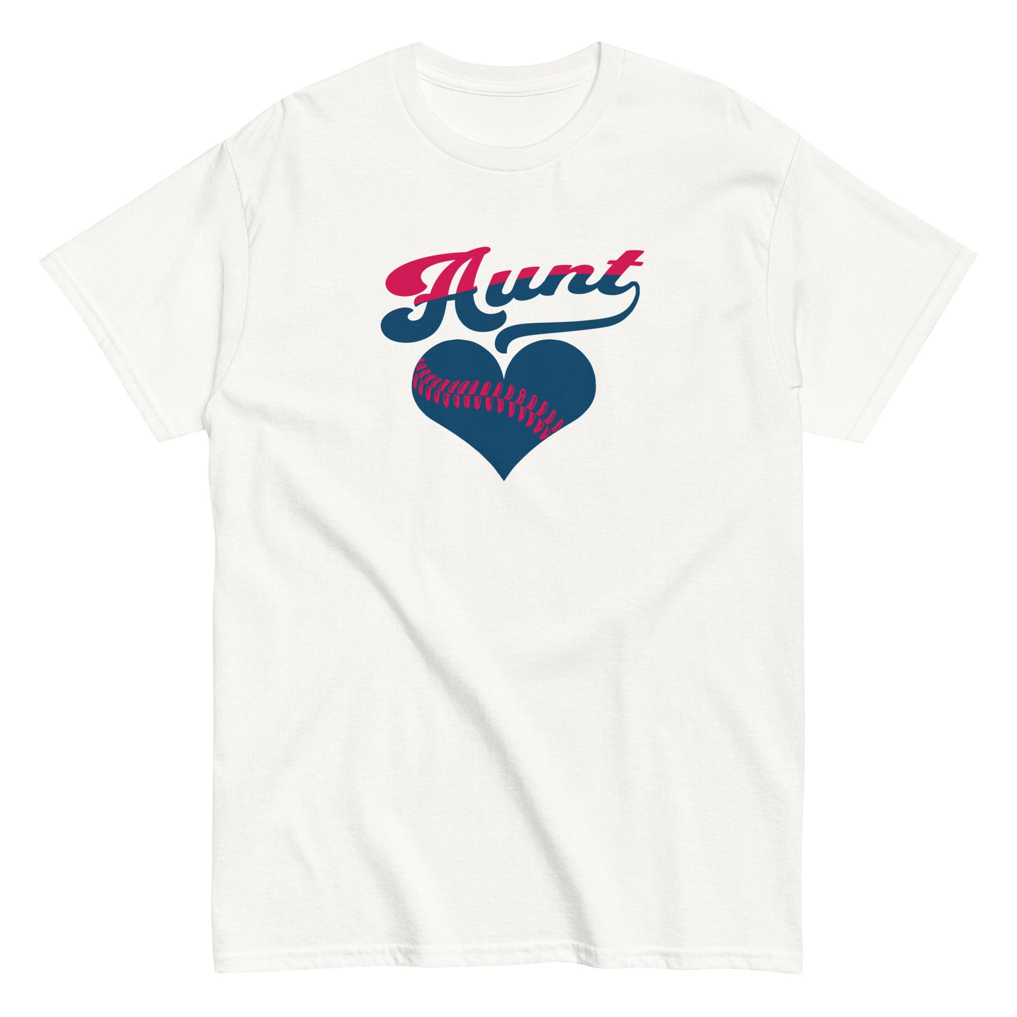 Collection of White baseball t-shirt with 'Aunt' and heart design on a white background in a gallery layout