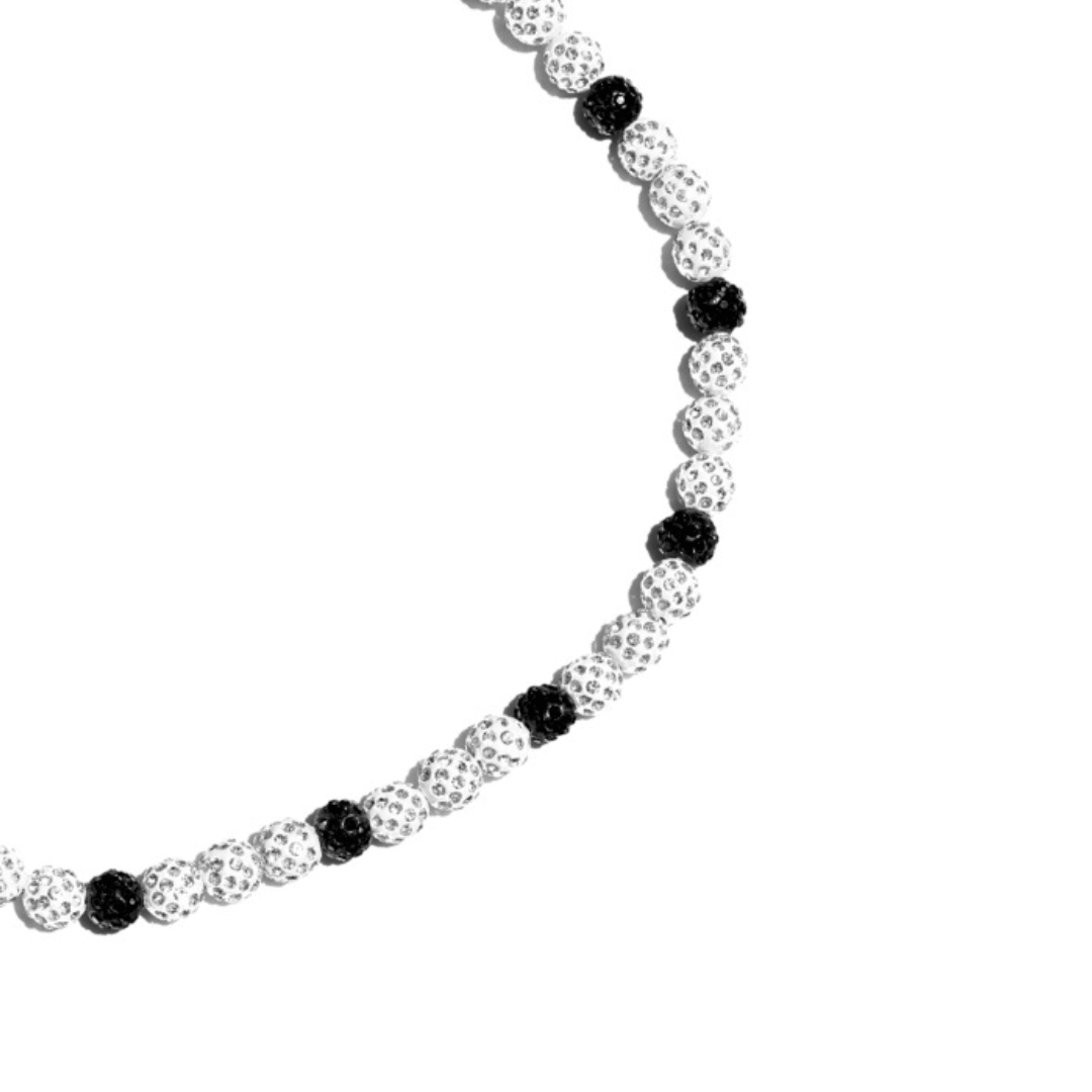 Collection of Ying Yang Iced Out Baseball Bead Necklace in a gallery layout